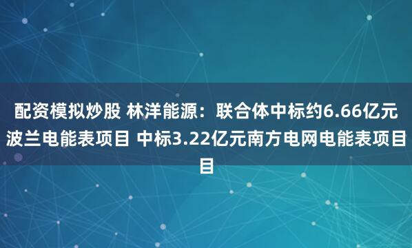 配资模拟炒股 林洋能源：联合体中标约6.66亿元波兰电能表项目 中标3.22亿元南方电网电能表项目